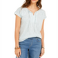 Blusa feminina listrada com decote em V e manga curta, estilo &amp; co, verde, tamanho extrapequeno