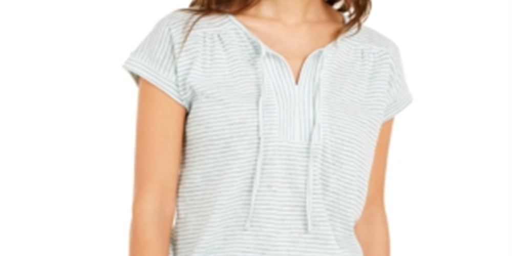 Blusa feminina listrada com decote em V e manga curta, estilo &amp; co, verde, tamanho extrapequeno