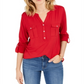 Blusa feminina estilo &amp; co com decote aberto e mangas bufantes, vermelha, tamanho pequeno