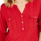 Blusa feminina estilo &amp; co com decote aberto e mangas bufantes, vermelha, tamanho pequeno