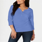 Camisa Henley de algodão feminina Karen Scott, azul, tamanho pequeno e pequeno