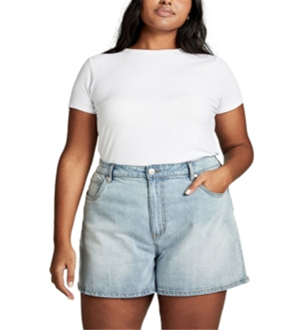 Shorts jeans feminino Cotton on Curve de cintura alta, azul, tamanho 18W