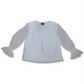 JM Collection Blusa feminina com manga franzida e colar azul tamanho grande