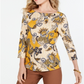 Blusa feminina Charter Club de algodão estampado com manga 3/4, amarela, tamanho grande