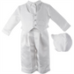 Traje de batizado de cetim para menino Lauren Madison com chapéu e gravata, branco, tamanho 6-9 meses