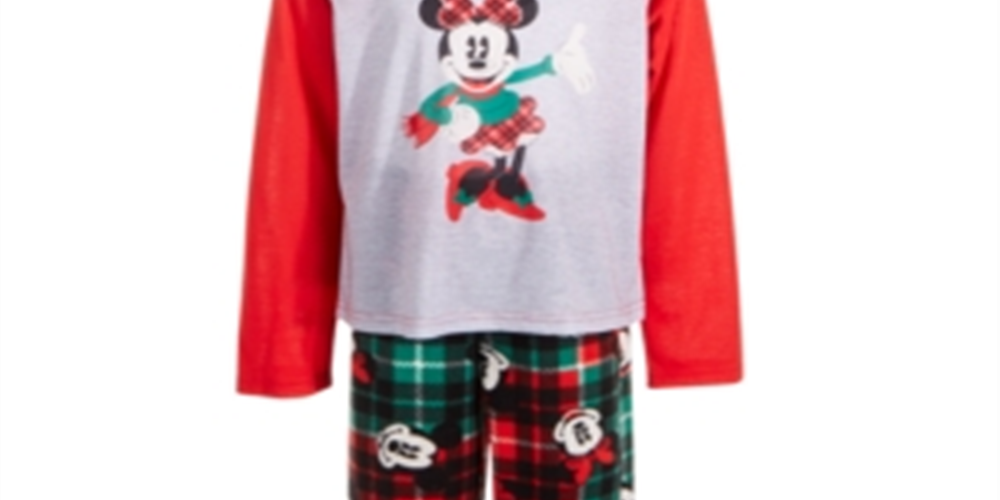 Conjunto de pijama xadrez Minnie Mouse 2 peças Ame Little &amp; Big Girl's, vermelho, tamanho 8