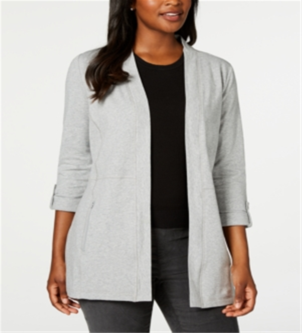 Karen Scott Cardigan feminino aconchegante com manga 3/4 cinza tamanho X-S