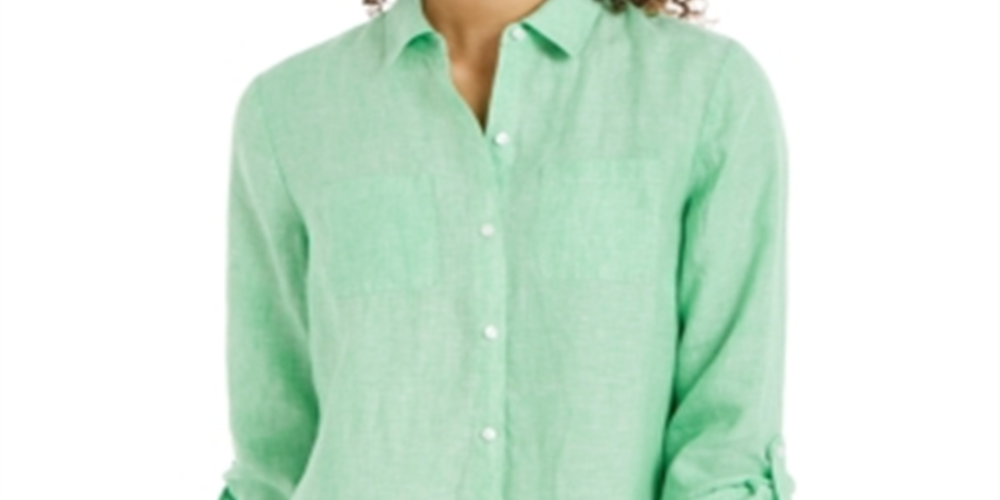 Camisa de linho feminina Charter Club, verde, tamanho X-S