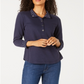 Karen Scott Blusa feminina lisa e estampada com gola, azul, tamanho pequeno G