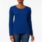 Camiseta feminina de manga comprida Charter Club Pima Cotton, azul, tamanho X-S