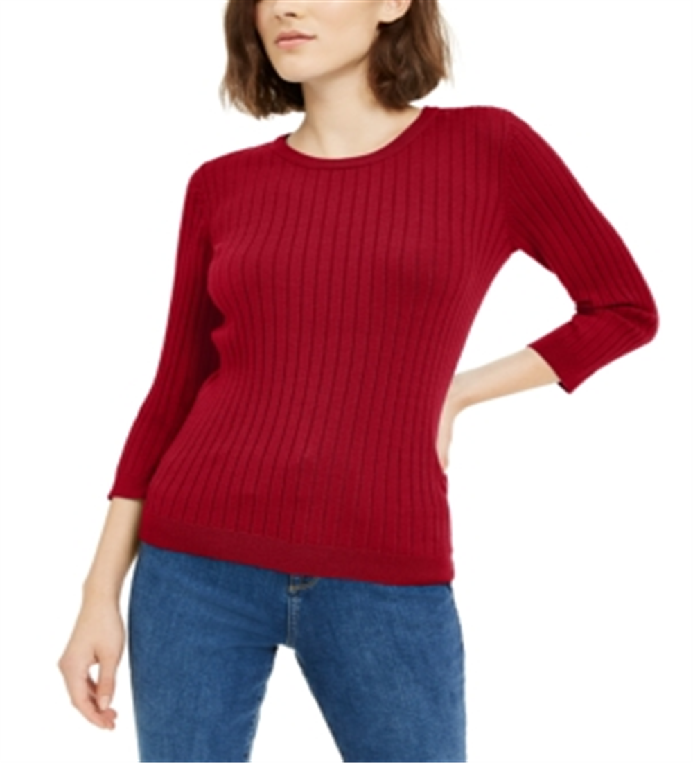Suéter feminino Maison Jules com gola redonda canelada, tamanho XX-G, vermelho