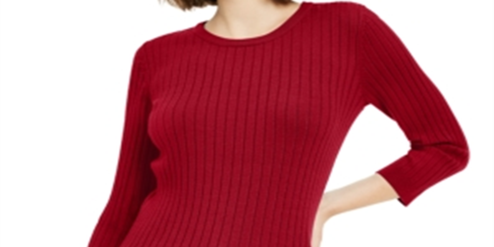 Suéter feminino Maison Jules com gola redonda canelada, tamanho XX-G, vermelho