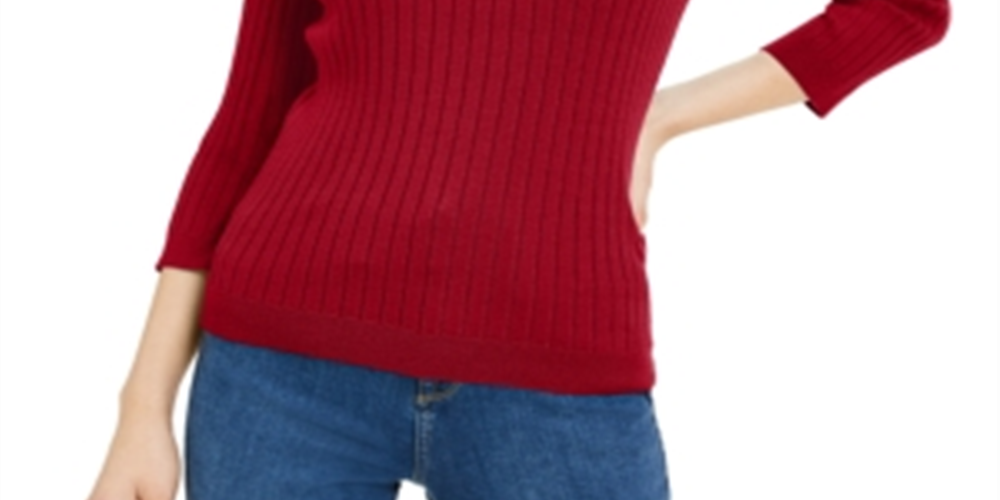 Suéter feminino Maison Jules com gola redonda canelada, tamanho XX-G, vermelho