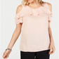 JM Collection Blusa feminina com babados e ombros de fora, rosa, tamanho X-S