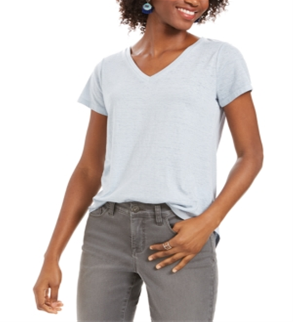 Camiseta feminina estilo &amp; co, gola V, azul, tamanho grande