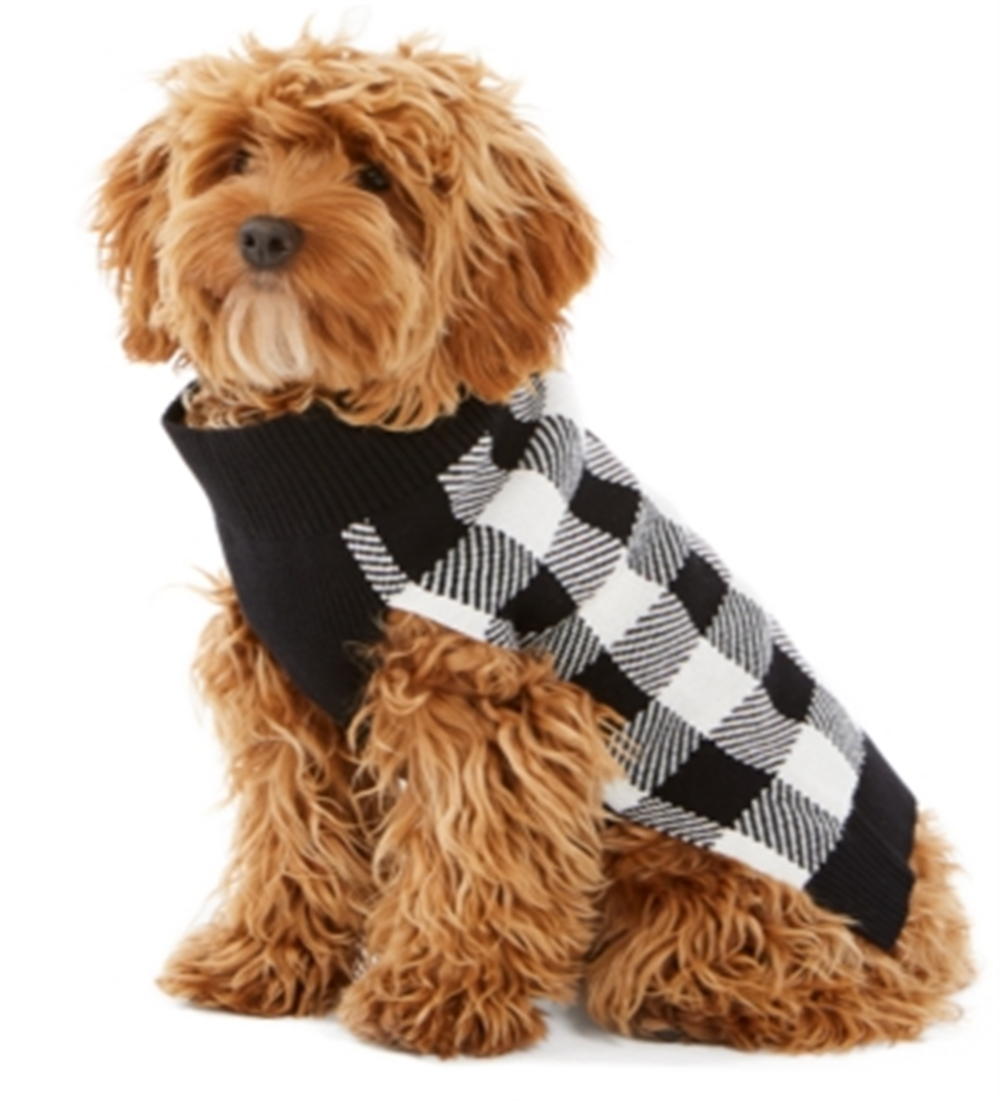 Suéter feminino com estampa xadrez e estampa de cachorro Charter Club, tamanho grande, branco