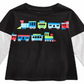 Camiseta infantil de algodão com estampa de trens e camadas First Impressions para meninos, preta, tamanho 2T