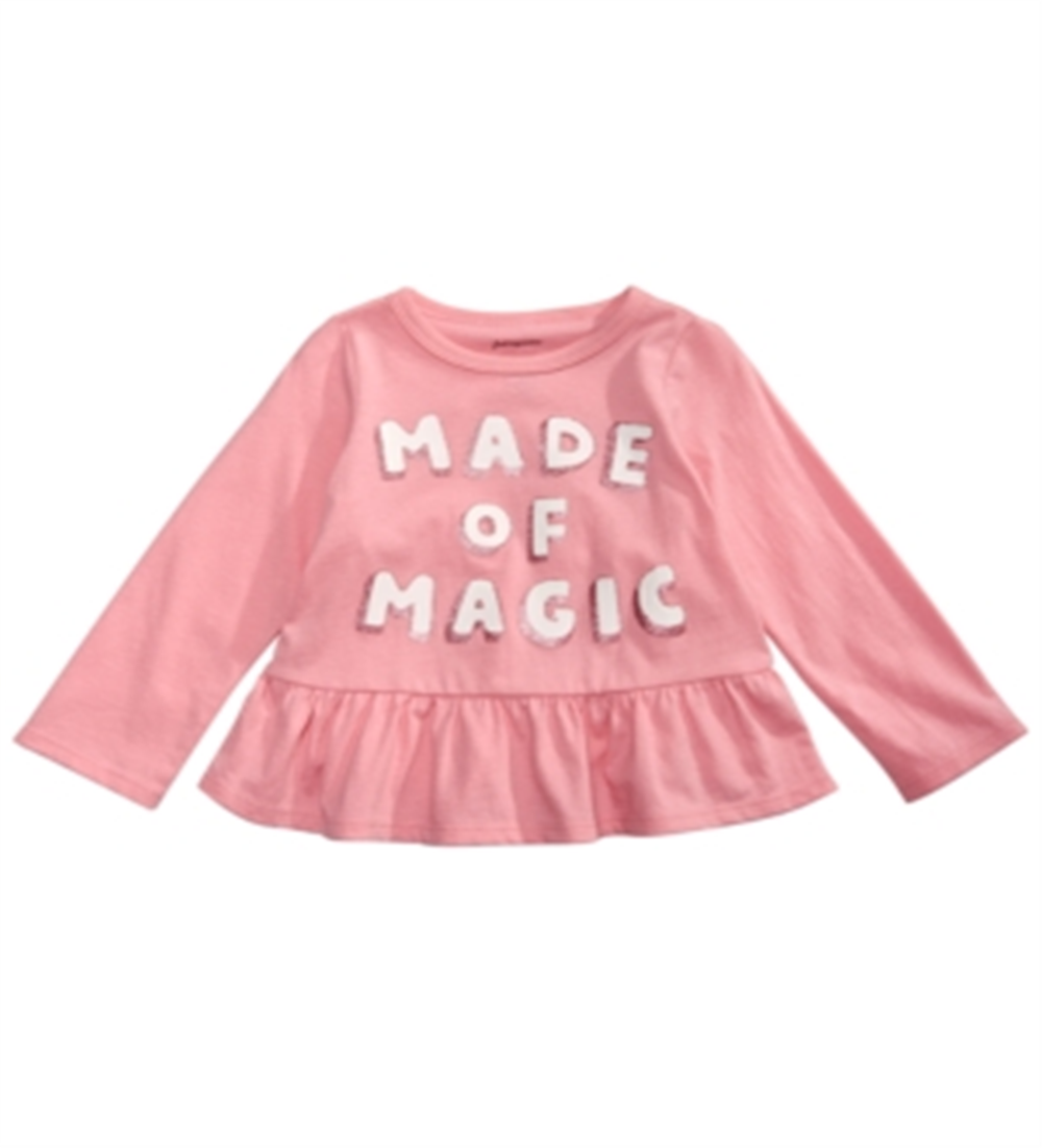 Camiseta infantil de algodão com manga comprida e bainha peplum First Impressions, rosa, tamanho 2T