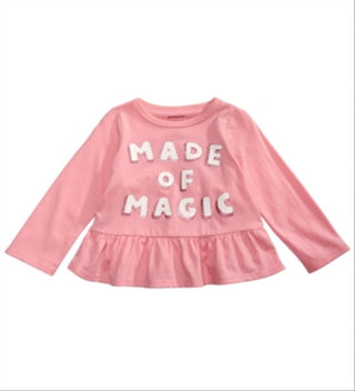 Camiseta infantil de algodão com manga comprida e bainha peplum First Impressions, rosa, tamanho 2T