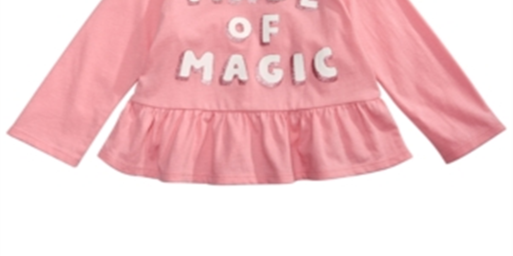 Camiseta infantil de algodão com manga comprida e bainha peplum First Impressions, rosa, tamanho 2T