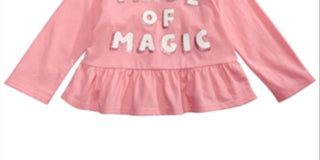 Camiseta infantil de algodão com manga comprida e bainha peplum First Impressions, rosa, tamanho 2T