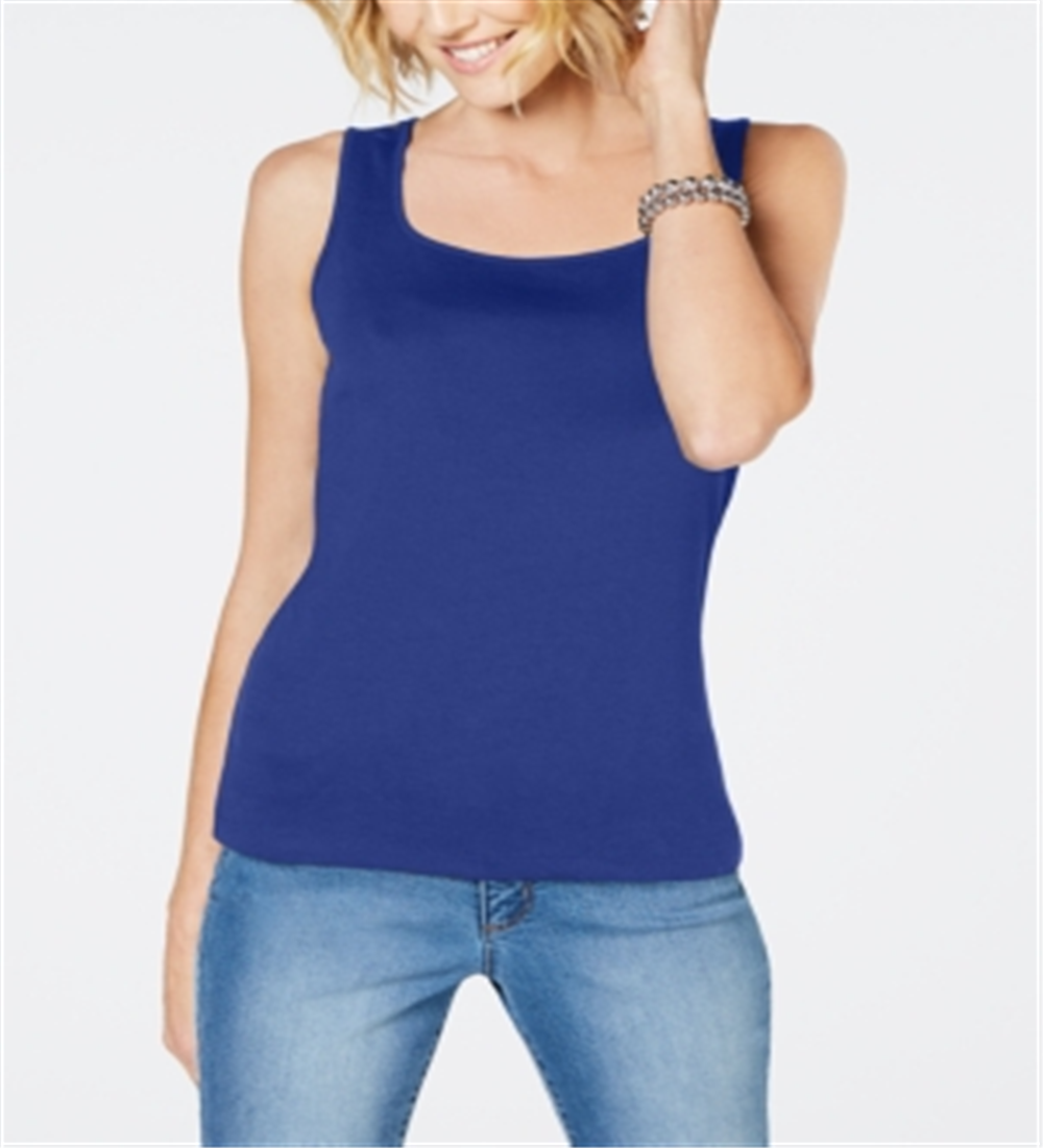 Regata feminina Karen Scott com gola quadrada, azul, tamanho grande