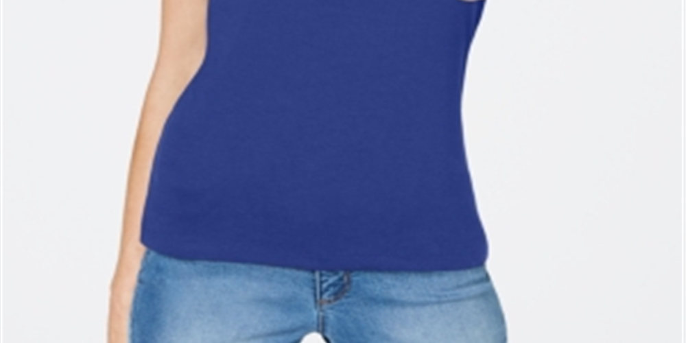 Regata feminina Karen Scott com gola quadrada, azul, tamanho grande