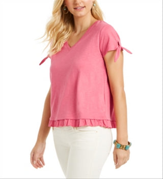 Blusa feminina com babados e punhos amarrados, rosa, tamanho pequeno, da Style &amp; Co