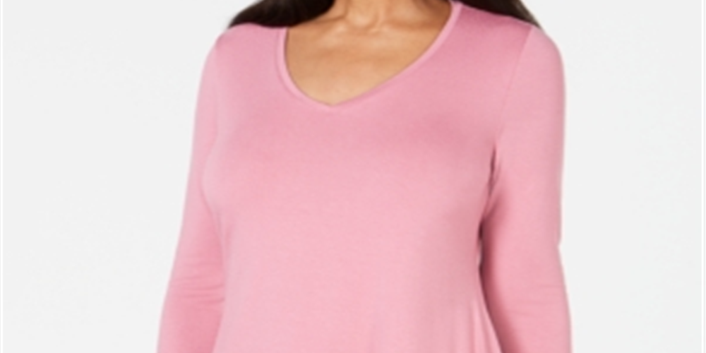 Top feminino com decote em V e bainha em lenço, rosa, tamanho médio, da coleção JM