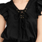Blusa feminina INC International Concepts com amarração e mangas com babados, preta, tamanho médio