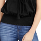 Blusa feminina INC International Concepts com amarração e mangas com babados, preta, tamanho médio