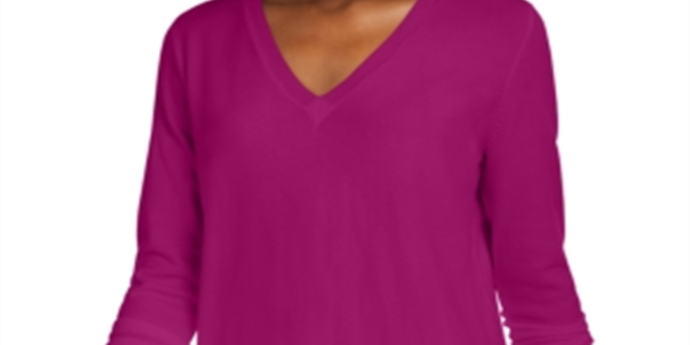 Suéter feminino Maison Jules com decote em V, rosa, tamanho médio