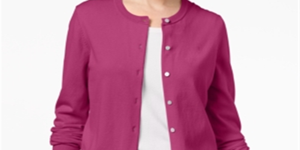 Cardigan feminino Karen Scott com gola redonda, rosa, tamanho pequeno