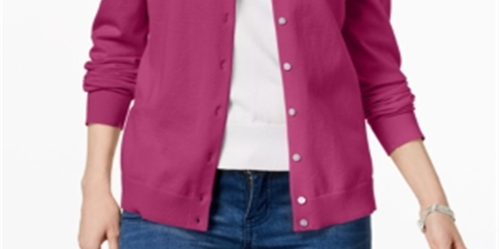 Cardigan feminino Karen Scott com gola redonda, rosa, tamanho pequeno
