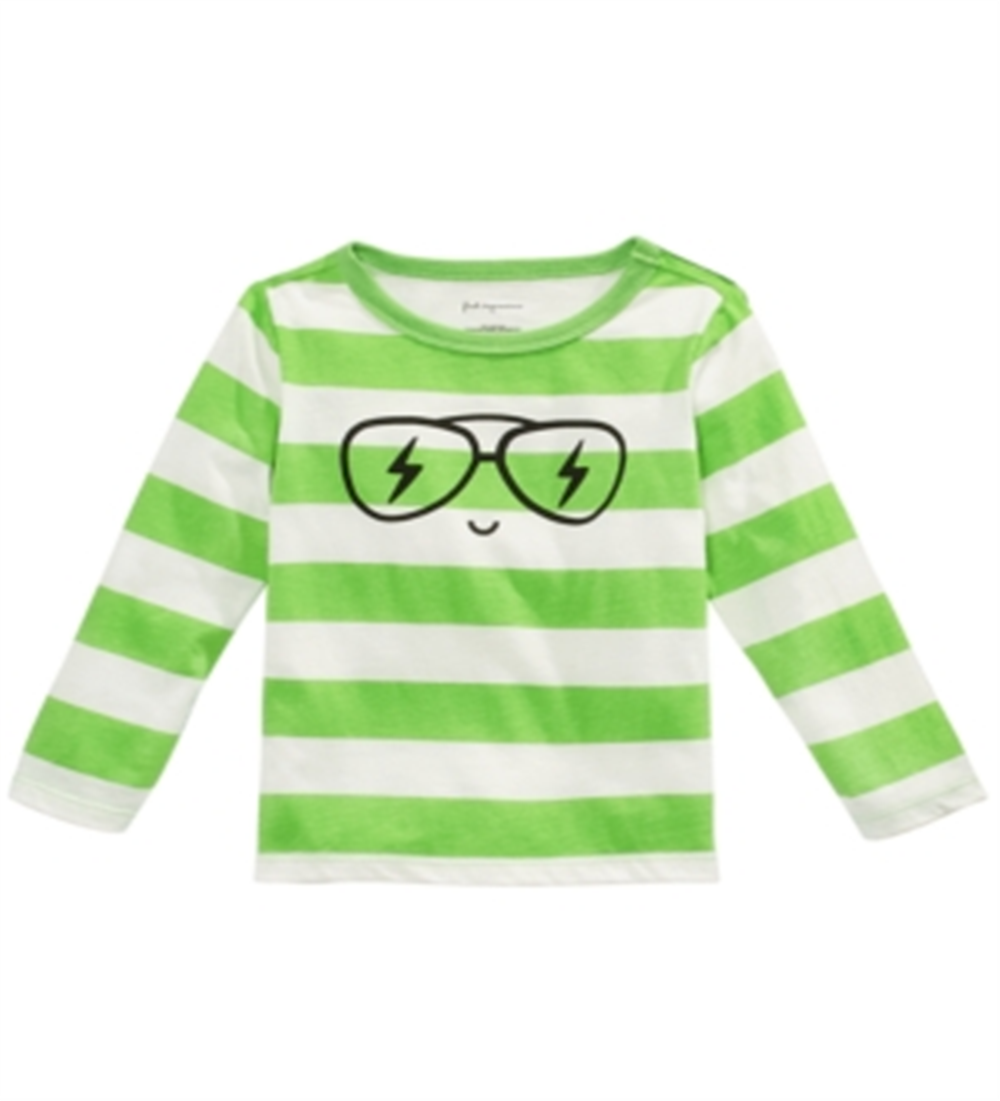 Camiseta de algodão com estampa de rosto listrada First Impressions para bebês meninos, verde, tamanho 6-9 meses