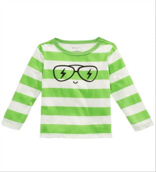 Camiseta de algodão com estampa de rosto listrada First Impressions para bebês meninos, verde, tamanho 6-9 meses