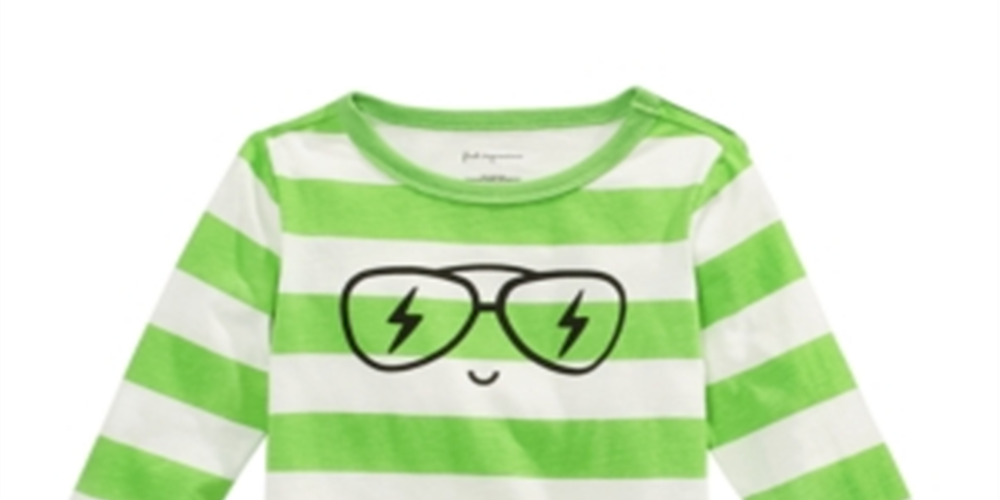 Camiseta de algodão com estampa de rosto listrada First Impressions para bebês meninos, verde, tamanho 6-9 meses