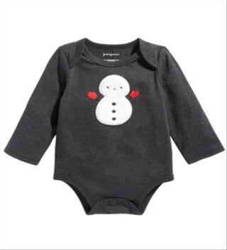 Body de boneco de neve de manga comprida First Impressions para menino, cinza, tamanho 0-3 meses