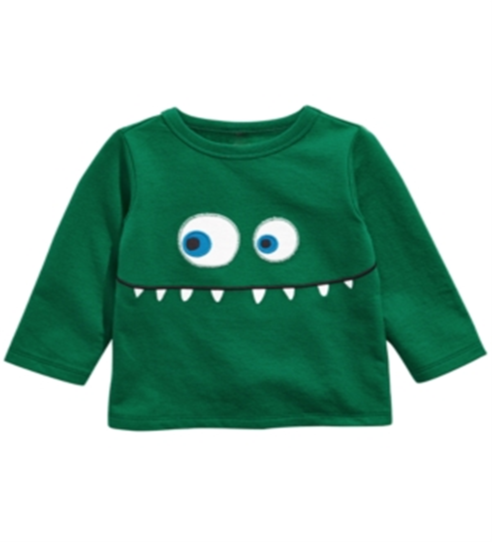 Camiseta infantil First Impressions com aplique de rosto de monstro para meninos, verde, tamanho 12 meses