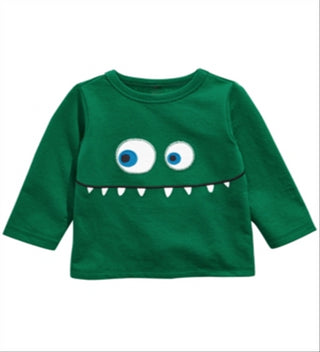 Camiseta infantil First Impressions com aplique de rosto de monstro para meninos, verde, tamanho 12 meses