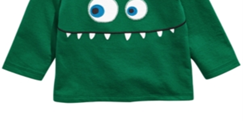 Camiseta infantil First Impressions com aplique de rosto de monstro para meninos, verde, tamanho 12 meses