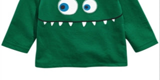 Camiseta infantil First Impressions com aplique de rosto de monstro para meninos, verde, tamanho 12 meses