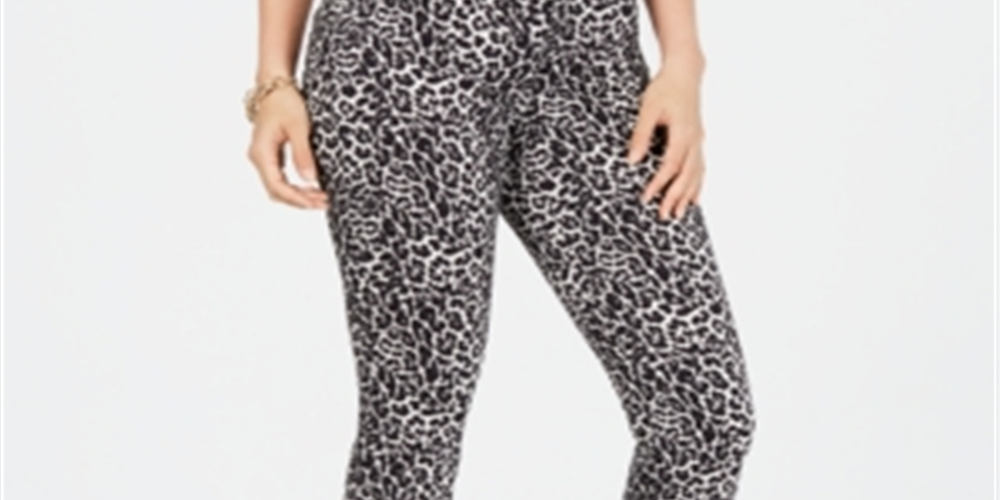 Calça jeans skinny feminina INC International Concepts Essential Leopard, preta, tamanho 6