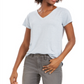 Camiseta feminina estilo &amp; co, gola V, azul, tamanho pequeno
