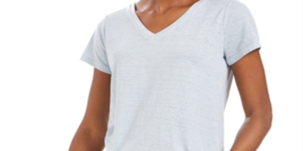 Camiseta feminina estilo &amp; co, gola V, azul, tamanho pequeno