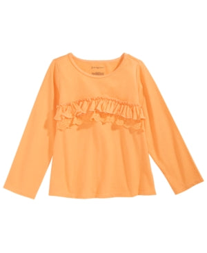 Camiseta de algodão com babados First Impressions para bebê menina, amarela, tamanho 6 a 9 meses