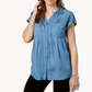 Blusa feminina de manga curta com botões Style &amp; Company, azul, tamanho pequeno
