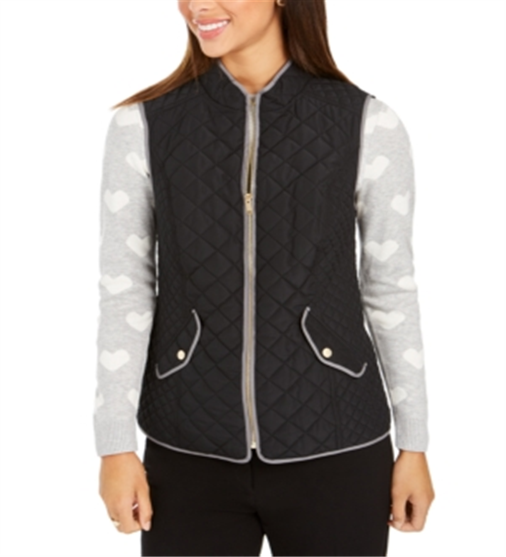Colete feminino acolchoado com gola alta Charter Club, preto, tamanho X-S