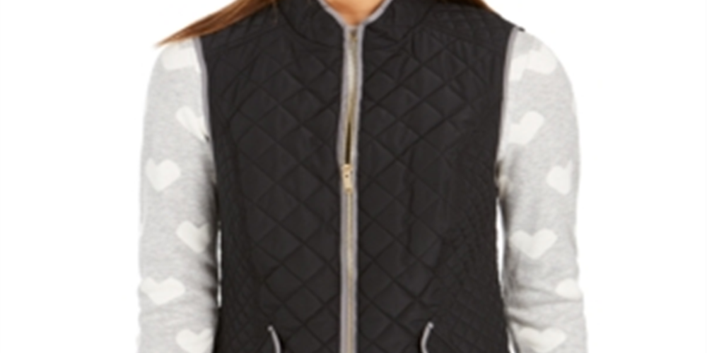 Colete feminino acolchoado com gola alta Charter Club, preto, tamanho X-S