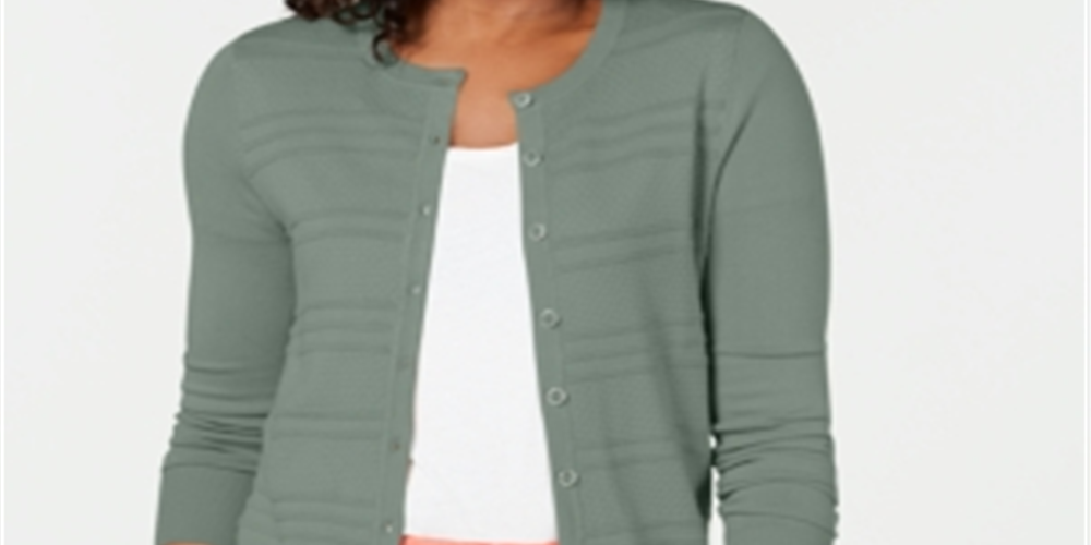 Cardigan texturizado feminino Charter Club, verde, tamanho X-S